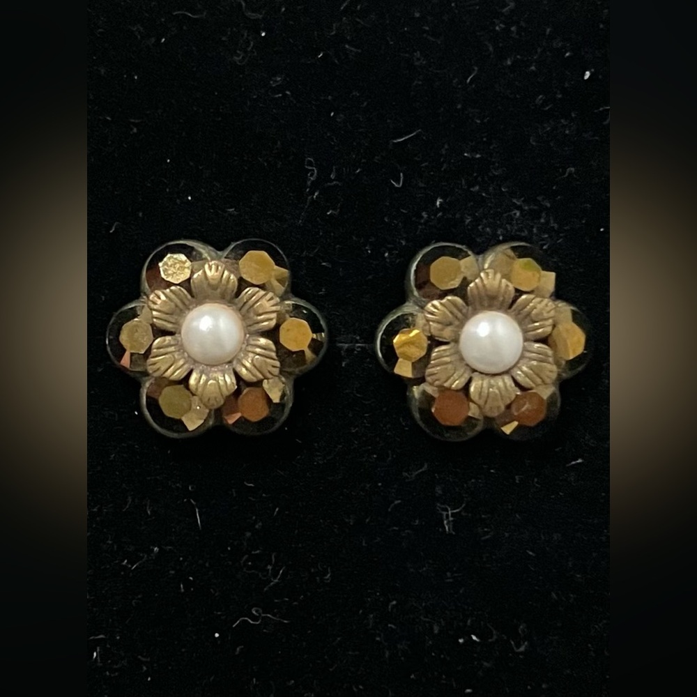 Michal Negrin Designer Floral Bronze Crystal Stud Earrings